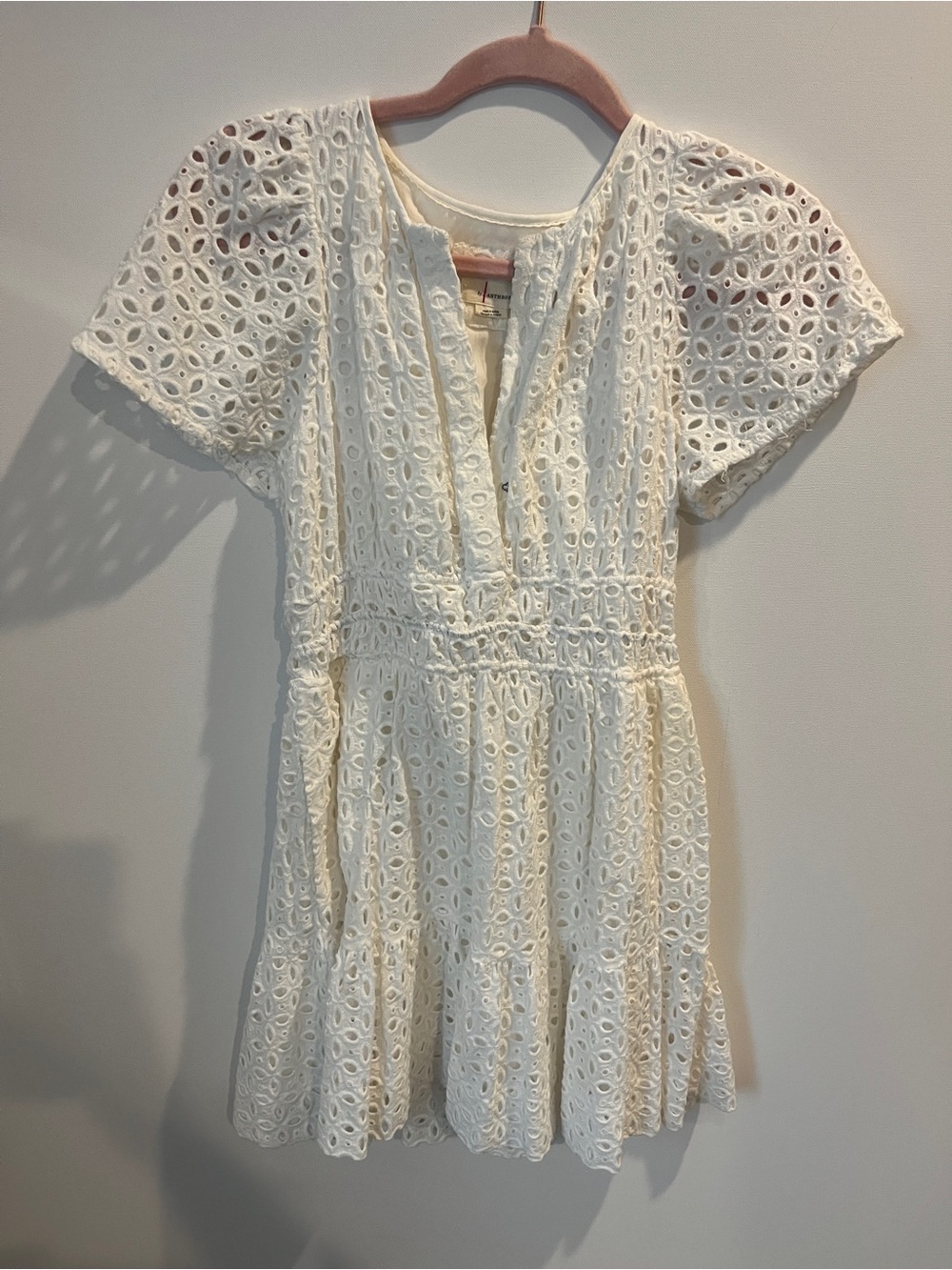Anthropologie Eyelet Lace Mini Somerset Dress cotton maeve XS petite pockets